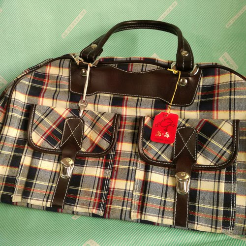 【鞄】チェック  トランクケース 手提げバッグ 2色